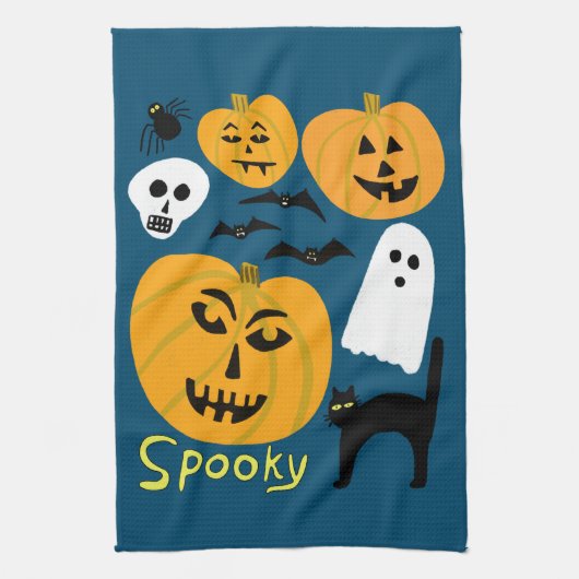 Charming Funny Pumpkins Ghost Bat HAPPY HALLOWEEN Theedoek (Verticaal)
