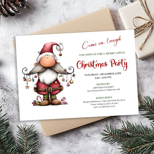 Charming Funny Santa Minimalist Holiday Invitation Kaart