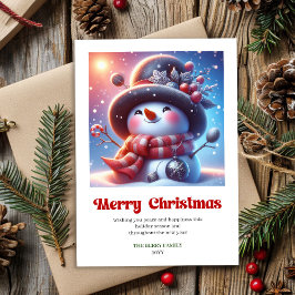 Charming funny snowman watercolor Xmas greeting   Feestdagenkaart