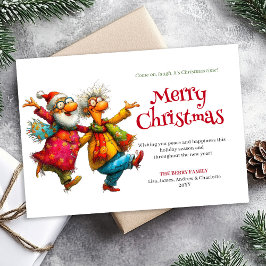 Charming Funny Woman Comic Christmas Editable Card Feestdagenkaart