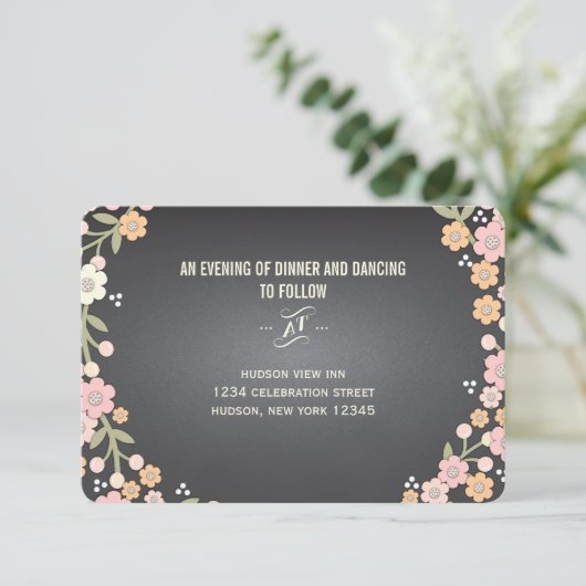 Charming Garden Floral Wreath Wedding Reception Informatiekaartje (Staand voorkant)