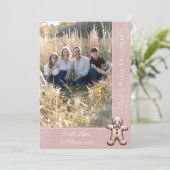 Charming Gingerbread Man | Pink Photo Card Feestdagenkaart (Staand voorkant)