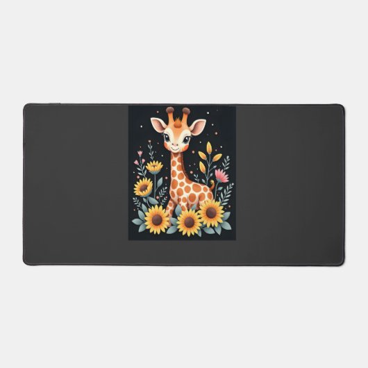 Charming Giraffe Surrounded By Flowers Long Sleeve Bureaumat (Voorkant)