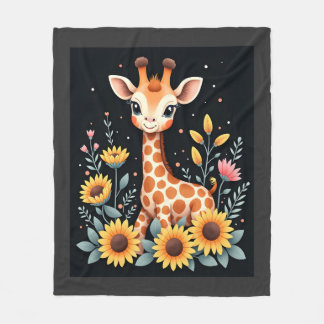 Charming Giraffe Surrounded By Flowers Long Sleeve Fleece Deken