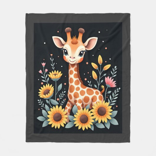 Charming Giraffe Surrounded By Flowers Long Sleeve Fleece Deken (Voorkant)