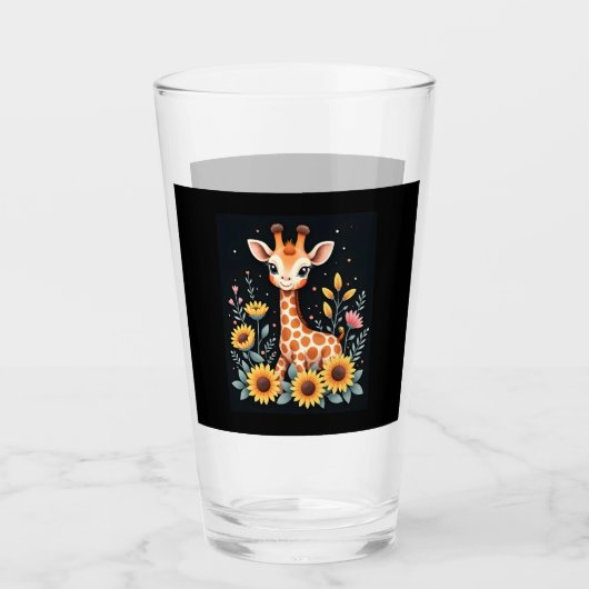 Charming Giraffe Surrounded By Flowers Long Sleeve Glas (Voorkant)