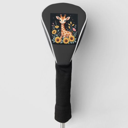 Charming Giraffe Surrounded By Flowers Long Sleeve Golfheadcover (Voorkant)