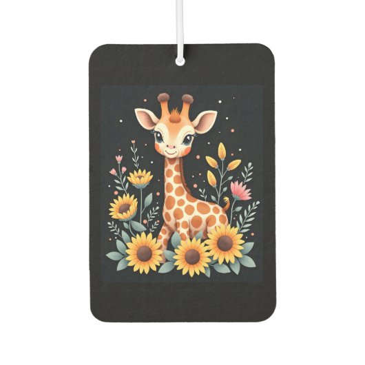 Charming Giraffe Surrounded By Flowers Long Sleeve Luchtverfrisser (Voorkant)