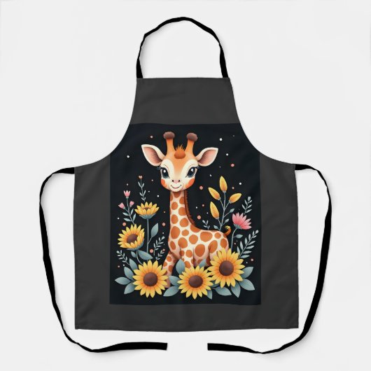 Charming Giraffe Surrounded By Flowers Long Sleeve Schort (Voorkant)