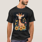 Charming Giraffe Surrounded By Flowers Long Sleeve T-shirt (Voorkant)