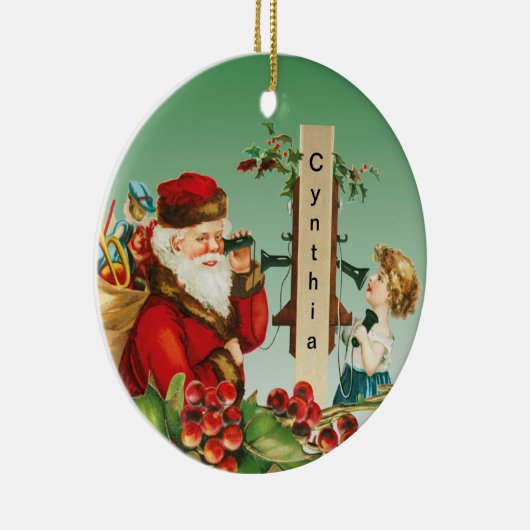 Charming Girl op telefoon met kerstmis Keramisch Ornament (Rechts)