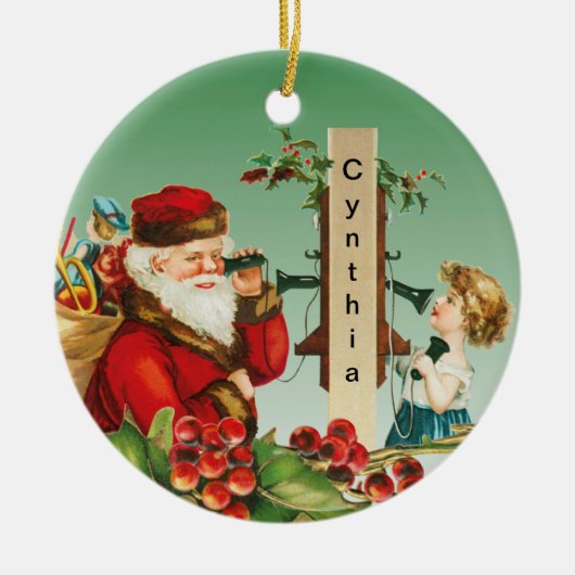 Charming Girl op telefoon met kerstmis Keramisch Ornament (Voorkant)