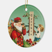 Charming Girl op telefoon met kerstmis Keramisch Ornament (Links)