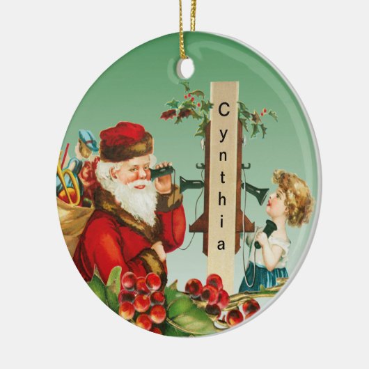 Charming Girl op telefoon met kerstmis Keramisch Ornament (Links)