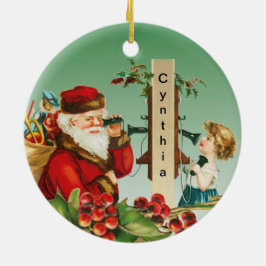 Charming Girl op telefoon met kerstmis Keramisch Ornament