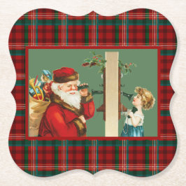 Charming Girl op Telefoon met Santa on Pset Kartonnen Onderzetters