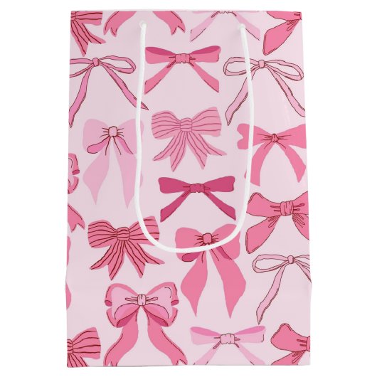 Charming Girly Pink Bow Knots Pattern Medium Cadeauzakje (Achterkant)