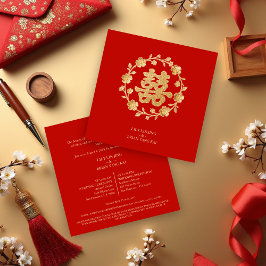 Charming Glitter Floral Chinese Double Happiness Kaart