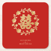 Charming Glitter Floral Chinese Double Happiness Kartonnen Onderzetters (Voorkant)