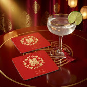Charming Glitter Floral Chinese Double Happiness Kartonnen Onderzetters