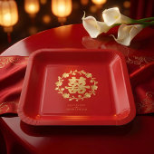 Charming Glitter Floral Chinese Double Happiness Papieren Bordje
