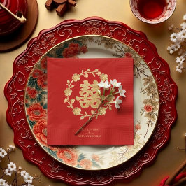 Charming Glitter Floral Chinese Double Happiness Servet