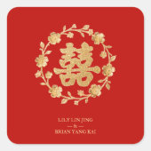 Charming Glitter Floral Chinese Double Happiness Vierkante Sticker (Voorkant)