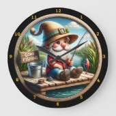 Charming Gnome Vissen Pond Grote Klok (Voorkant)