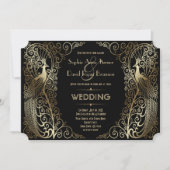 Charming Gold Art Deco Peacocks Wedding Kaart (Voorkant)