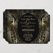 Charming Gold Art Deco Peacocks Wedding Kaart (Voorkant / Achterkant)