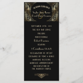 Charming Gold Art Deco Peacocks Wedding Programme Menu