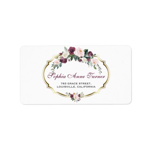 Charming Gold Burgundy Blush Floral Wedding Etiket (Voorkant)