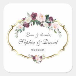 Charming Gold Burgundy Blush Floral Wedding Vierkante Sticker