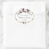 Charming Gold Burgundy Blush Floral Wedding Vierkante Sticker (Tas)