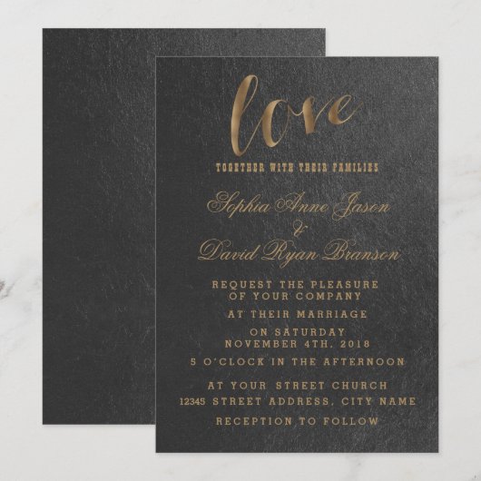 Charming Gold Foil Black Wedding Invitation Kaart (Voorkant / Achterkant)
