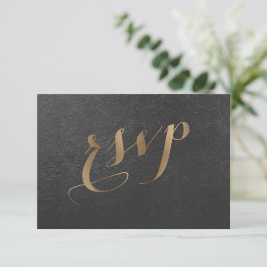 Charming Gold Foil Black Wedding RSVP (Staand voorkant)