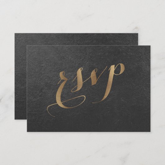 Charming Gold Foil Black Wedding RSVP (Voorkant / Achterkant)