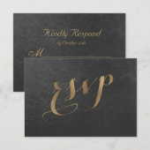 Charming Gold Foil Black Wedding RSVP Kaartje (Voorkant / Achterkant)