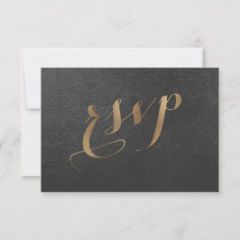 Charming Gold Foil Black Wedding RSVP Kaartje