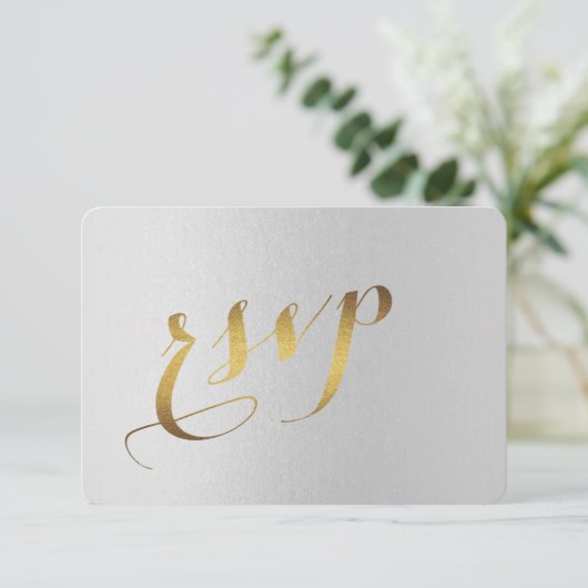 Charming Gold Foil Gray Wedding RSVP (Staand voorkant)