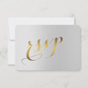 Charming Gold Foil Gray Wedding RSVP Kaartje