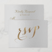 Charming Gold Foil Gray Wedding RSVP Kaartje (Voorkant / Achterkant)