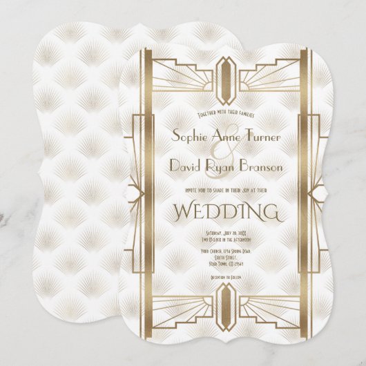 Charming Gold Great Gatsby Art Deco 1920s Wedding Kaart (Voorkant / Achterkant)