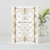 Charming Gold Great Gatsby Art Deco Birthday Party Kaart (Staand voorkant)