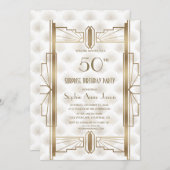 Charming Gold Great Gatsby Art Deco Birthday Party Kaart (Voorkant / Achterkant)