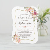 Charming Gold Lijst Blush Pink Floral Baptisme Kaart (Staand voorkant)
