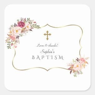 Charming Gold Lijst Blush Pink Floral Baptisme Vierkante Sticker