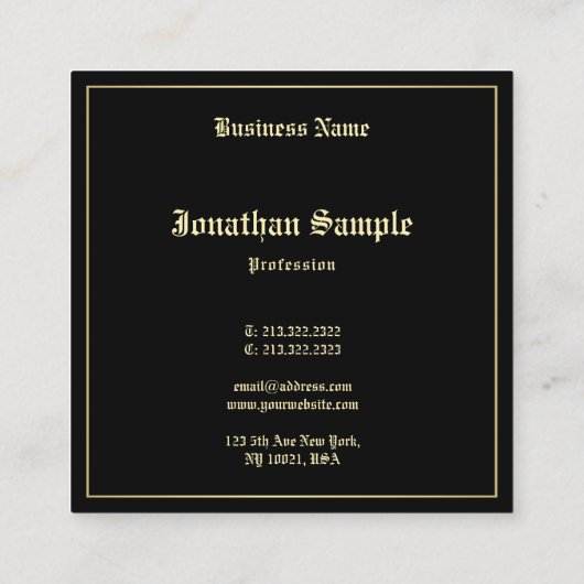 Charming Gold Old English Script Elegant Plain Vierkante Visitekaartje (Achterkant)