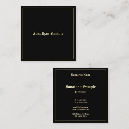 Charming Gold Old English Script Elegant Plain Vierkante Visitekaartje (Voorkant / Achterkant)