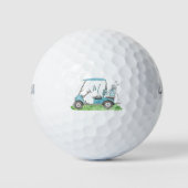 Charming Golf Cart Blue Monogram Waterverf Golfballen (Voorkant)